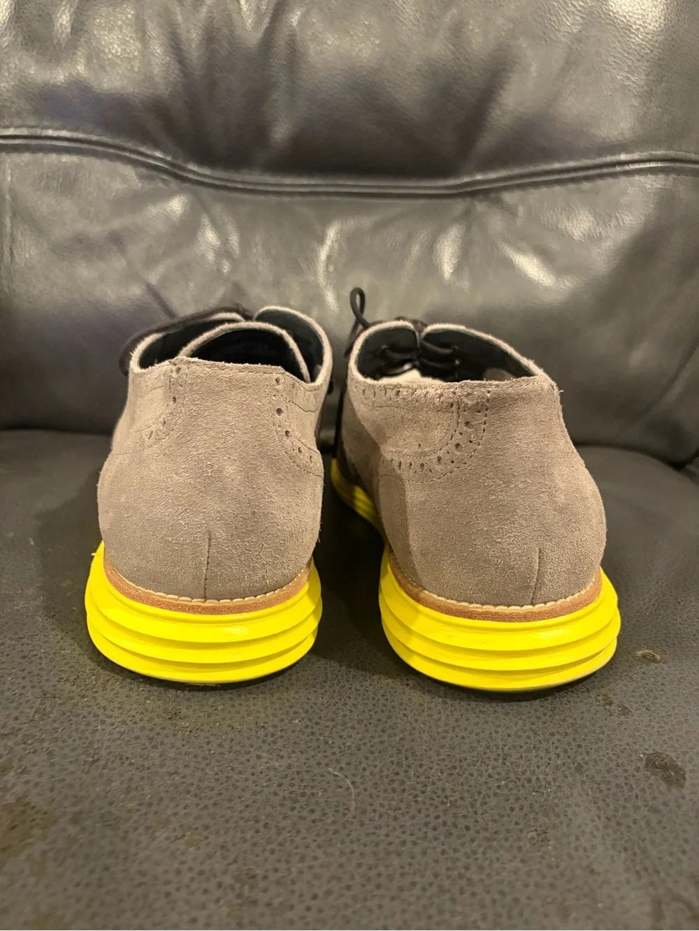 Cole Haan Grey Suede Wingtip Oxford with Yellow Sole